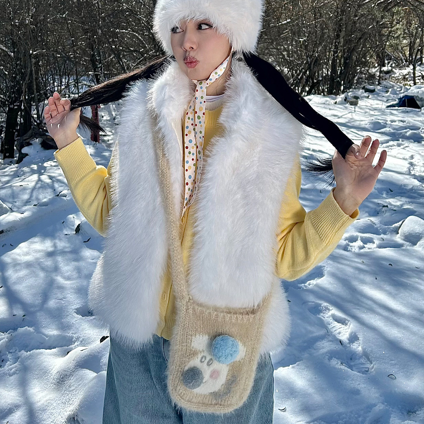 7THLAT纯手作毛绒卡通小狗单肩斜挎包女原创设计可爱针织毛毛包,箱包皮具/热销女包/男包,单肩包,淘宝优惠券,粉丝福利购,淘宝优惠卷