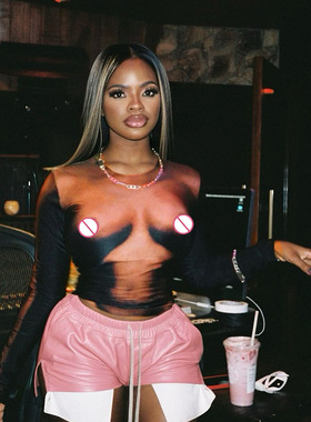 Women's Digital Print Slim Fit Casual Top 数码印花休闲上衣女