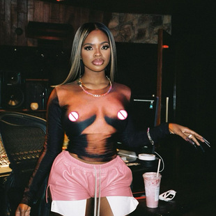 Print Slim 数码 印花休闲上衣女 Top Digital Casual Women Fit