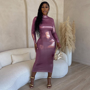 slim gilded fitting long 长连衣裙 Open dress露背烫金修身 back