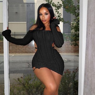 slim waisted fit short 连衣裙 Knitted dress针织高腰短款 high