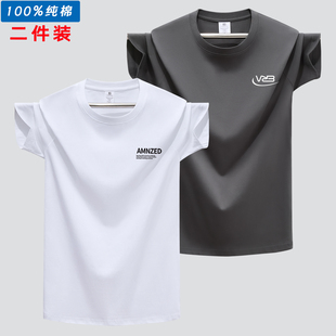 纯棉短袖 夏季 男休闲t恤加大码 宽松半袖 印花 上衣打底衫 二件装