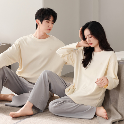 【花氧】男女长袖纯棉情侣睡衣