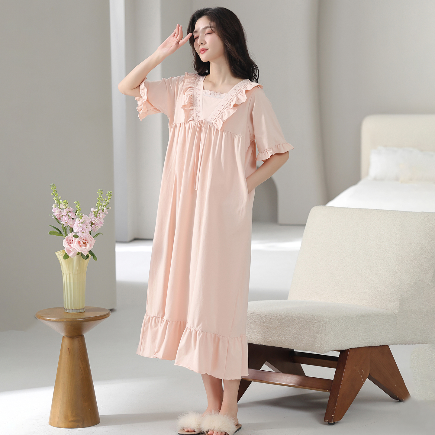 睡裙女款2025新款夏季纯棉凉感凉快不带胸垫中长款公主风宽松睡衣