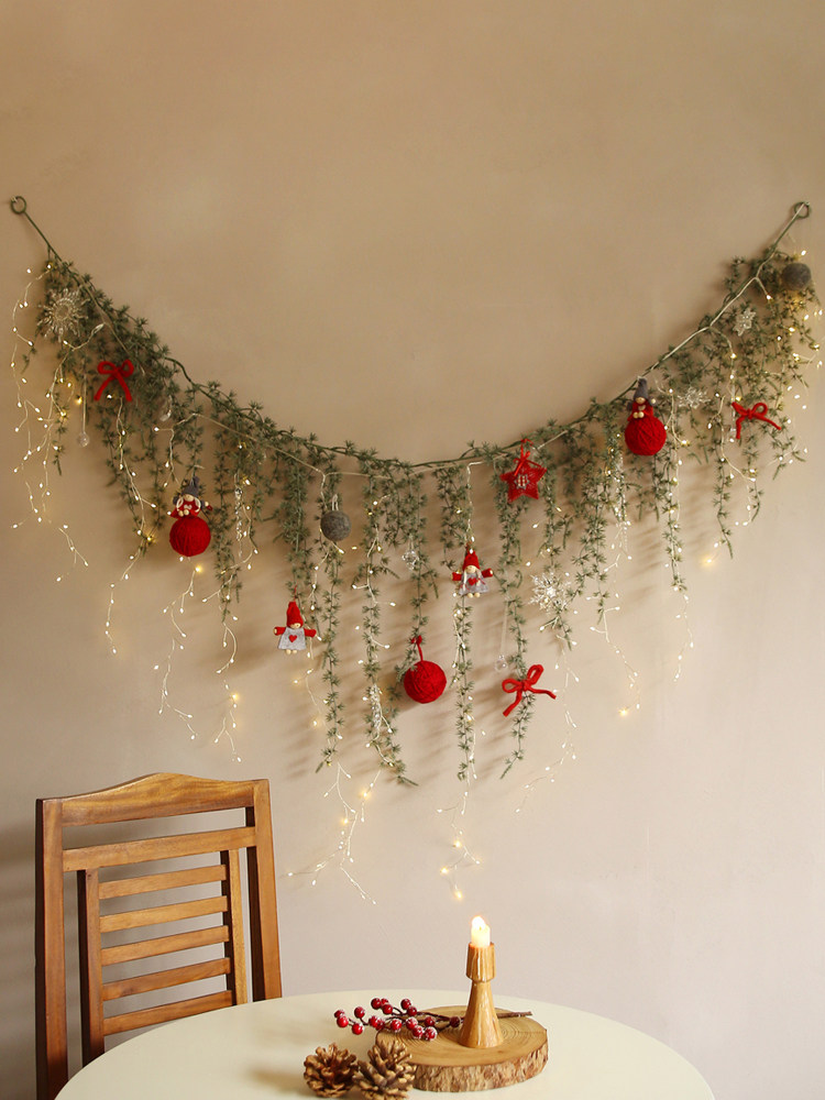 圣诞装饰风格圣诞藤门挂创意Led灯串家庭客厅节日装饰墙挂
