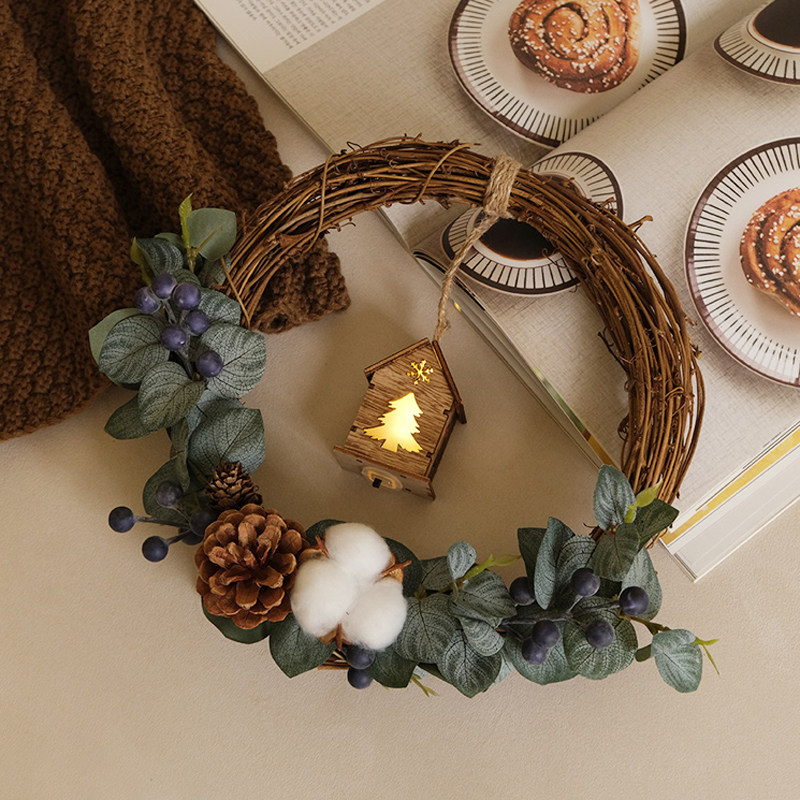 圣诞节装饰品ins风小型30cm圣诞花环门挂藤圈花环diy居家橱窗壁挂