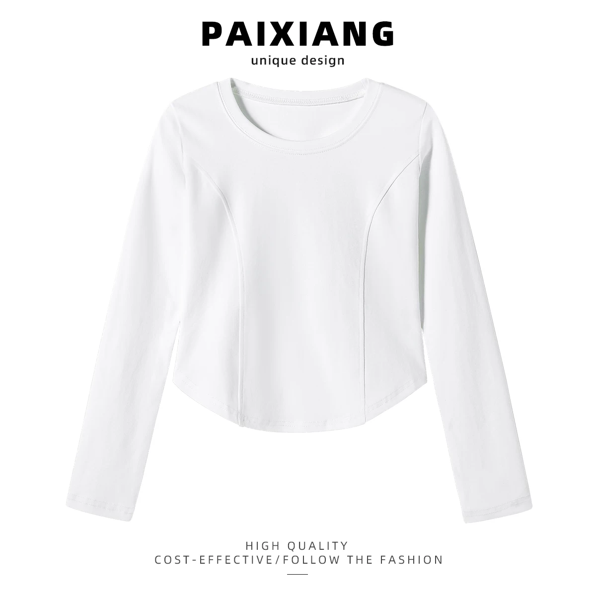 PAIXIANG/белая футболка с круглым вырезом и длинными рукавами для женщин, новая весна 2025 год, базовая нижняя одежда, утягивающая топ