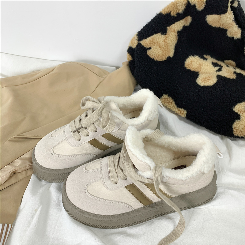 棉鞋女冬季2025年新款百搭保暖厚底加绒休闲板鞋女德训鞋远波