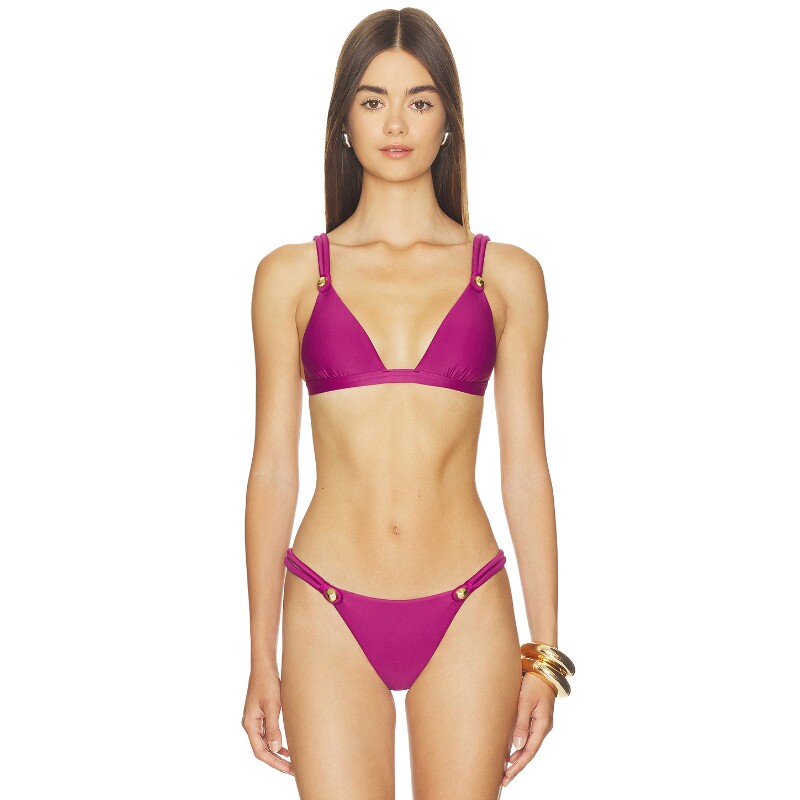 Vix Swimwear度假玫红色金属扣三角杯比基尼内衣海边度假REVOLVE