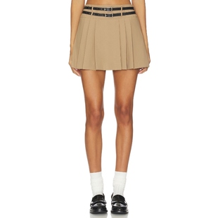 性感风百褶裙REVOLVE小众新款 superdown 半身裙复古灰褐色美式