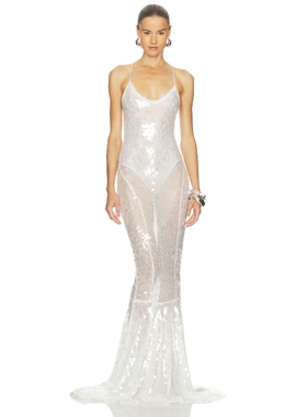 Norma Kamali Low Back Fara Slip Fishtail Gown 白色REVOLVE小