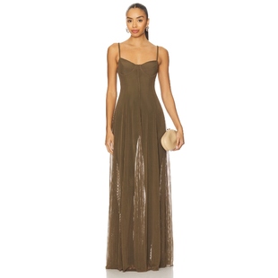 长裙深绿色薄纱吊带连衣裙REVOLVE新款 Norma 卡玛丽 诺玛 Kamali