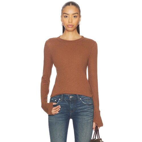 Enza Costa Cashmere Easy Cuffed Crew Top 棕色REVOLVE小众新款