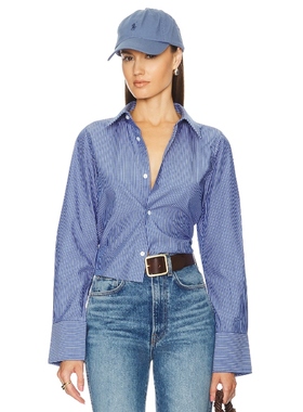 Helsa PINSTRIPE POPLIN 修身衬衫 蓝色 REVOLVE小众新款