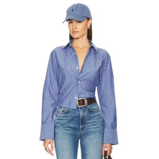 Helsa PINSTRIPE POPLIN 修身衬衫 蓝色 REVOLVE小众新款