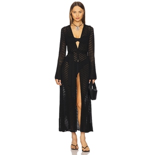 DEVON 新品 WINDSOR黑色镂空针织开衫 长款 外搭REVOLVE 罩衫 冬季