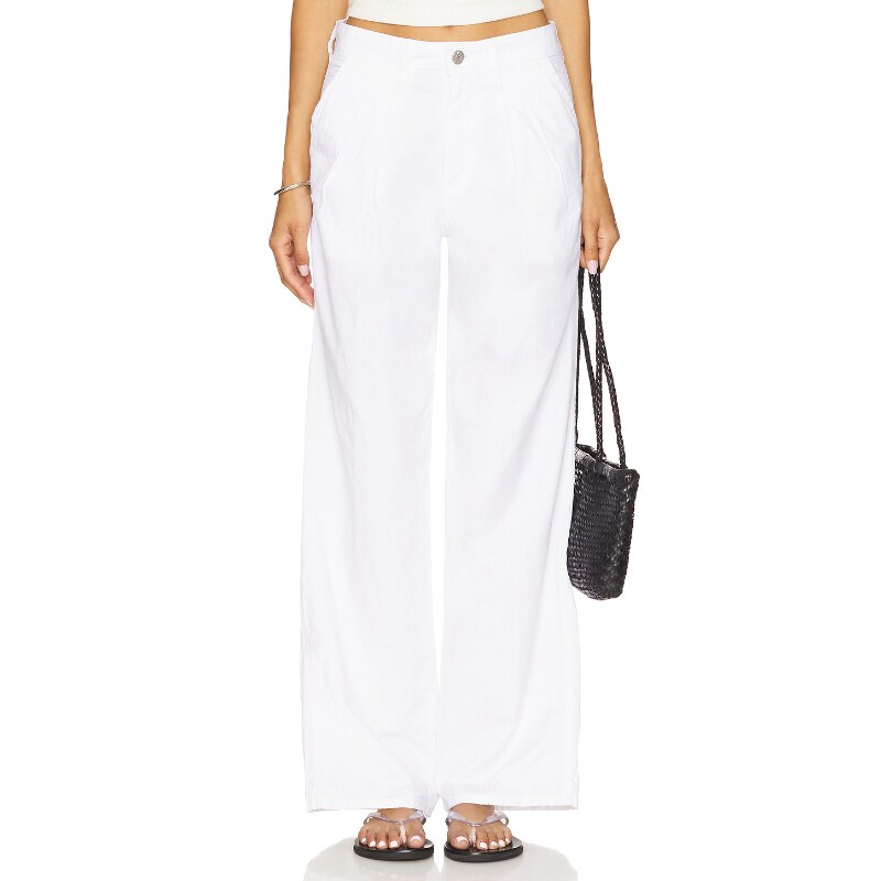 AMO Denim白色裤装纽扣通勤风夏季新品阔腿修身休闲裤REVOLVE