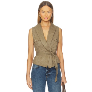 马甲REVOLVE MORE TO COME卡其色仿麂皮翻领系带西装 店铺主推