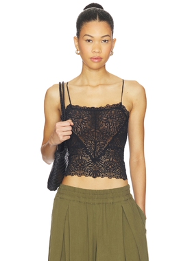 [店铺主推]Free People黑色花卉蕾丝吊带透视短款背心REVOLVE