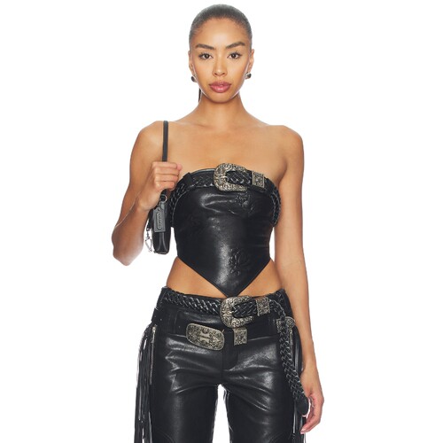 Markgong FAUX LEATHER FLORAL IMPRINTED TUBE WITH DETACHABLE