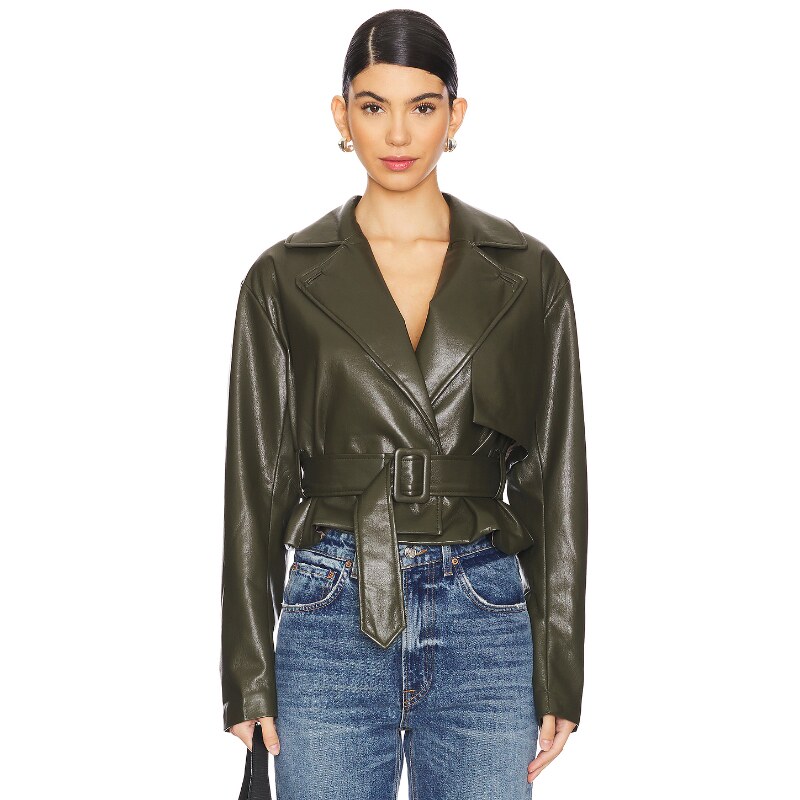 [早秋新品]House of Harlow 1960 LIV橄榄色皮革夹克套装REVOLVE