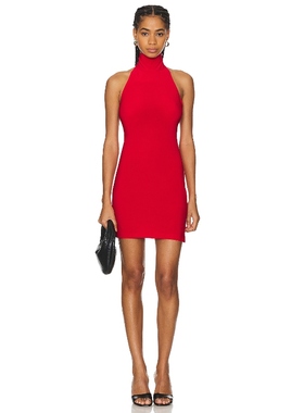 Norma Kamali 性感挂脖露背针织连衣裙女红色REVOLVE新款