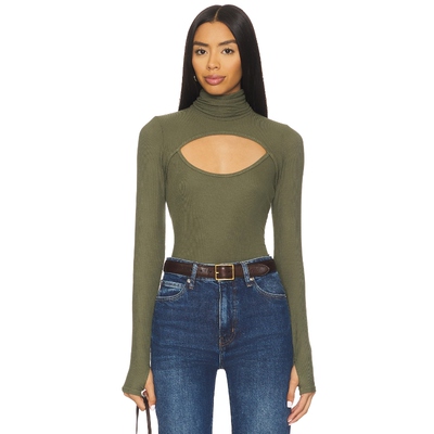 [春季新品]Michael Lauren CADE绿色长袖上衣修身内搭REVOLVE小众