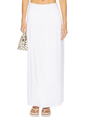 4th & Reckless SELENE 长款半身裙 白色REVOLVE小众新款