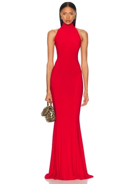 Norma Kamali 诺玛 卡玛丽 裙子红色性感挂脖露背连衣裙REVOLVE