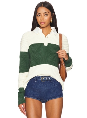 LIONESS POLO领上衣白绿条纹针织衫学院风毛衣REVOLVE小众新款