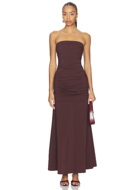 St. Agni Gathered Strapless Longline Dress 巧克力色REVOLVE小