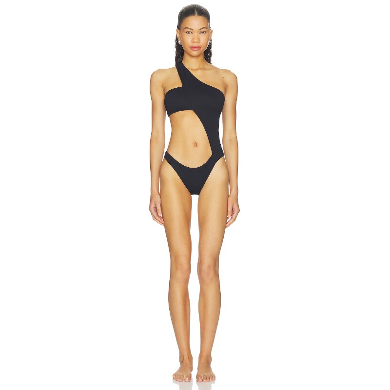 Vix Swimwear辣妹风秋冬黑色单肩镂空连体泳衣海边度假REVOLVE图片