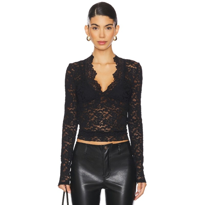 【海外直邮】Free People蕾丝长袖打底衫黑色性感内搭上衣REVOLVE,女装/女士精品,蕾丝衫/雪纺衫,淘宝优惠券,粉丝福利购,淘宝优惠卷
