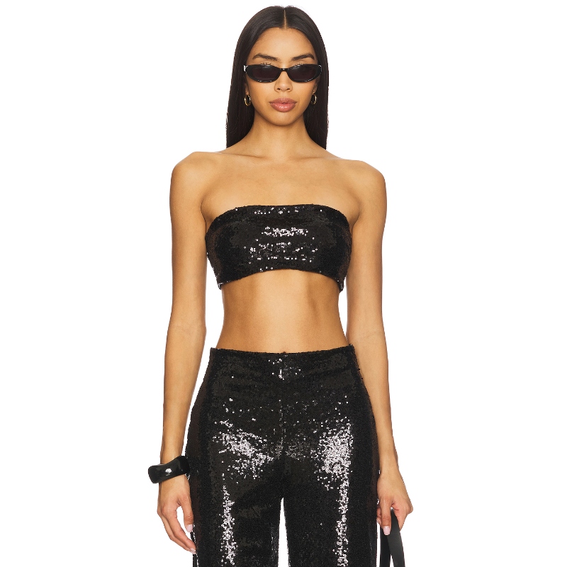 Ripley Rader 亮片抹胸上衣 黑色REVOLVE小众新款