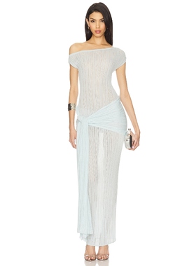 Camila Coelho 裙子 蓝色设计感修身斜肩半透明长裙REVOLVE新款