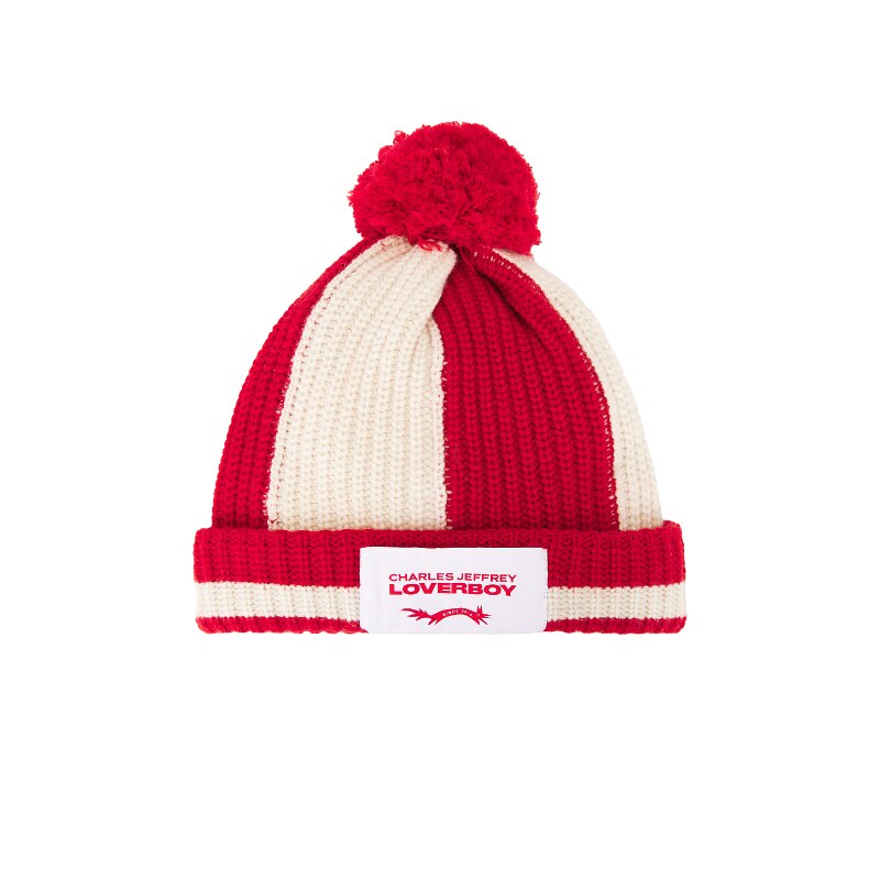 Charles Jeffrey LOVERBOY POMPOM 针织毛线帽 红色REVOLVE小众新