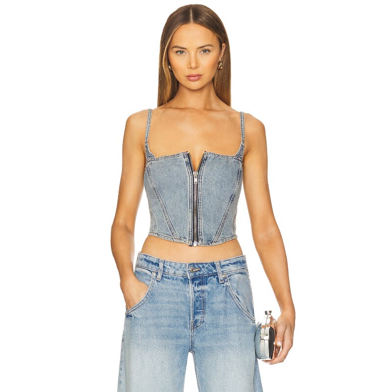 Good American DENIM 紧身胸衣 蓝色 y2k辣妹风REVOLVE小众新款