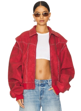 LIONESS飞行员夹克红色廓形休闲复古风工装外套REVOLVE小众新款