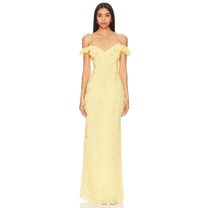 冷漠高同款Lovers and Friends 一字肩连衣裙修身礼服裙REVOLVE