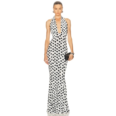 [冬季新品]Norma Kamali深v领挂脖长裙波点连衣裙法式风REVOLVE