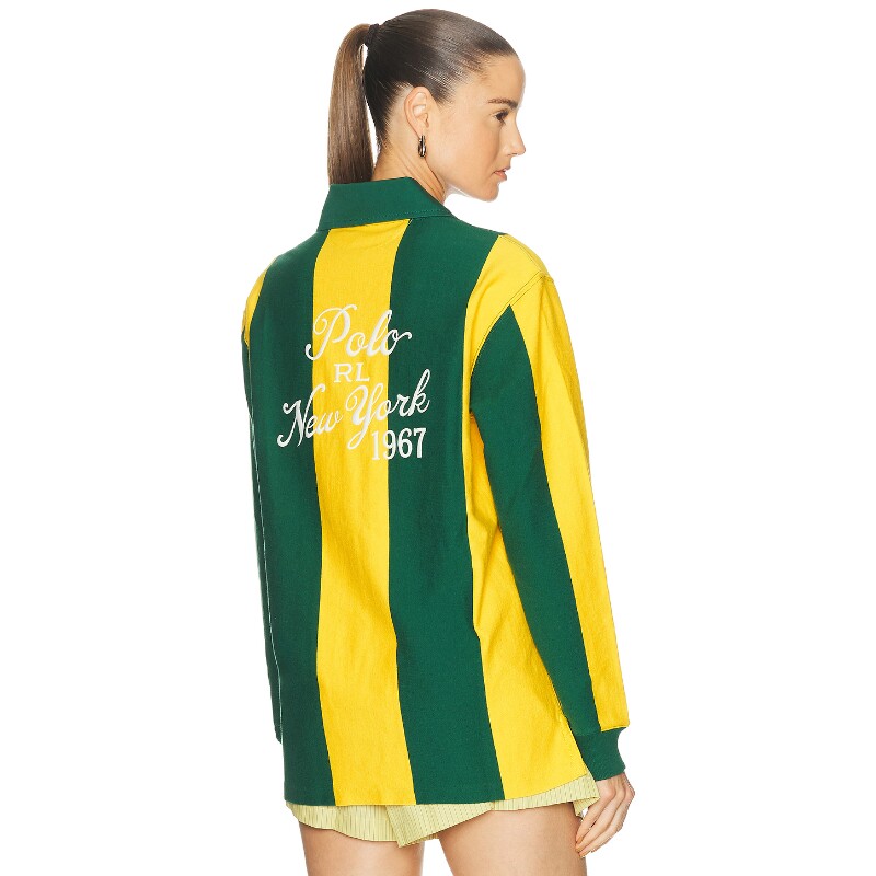 Polo Ralph Lauren黄绿上装条纹翻领复古风早秋新品衬衫REVOLVE