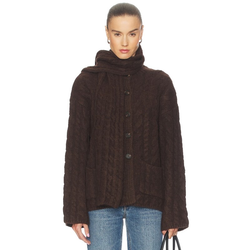 John & Jenn by Line重磅绞花针织开衫棕色羊毛衫REVOLVE小众新款