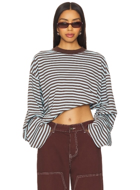 LIONESS 条纹长袖T恤上装美式复古休闲风宽松上衣REVOLVE小众新款