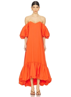 CAROLINE CONSTAS LUCIA 中长款连衣裙女 橙色REVOLVE小众新款