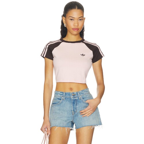 adidas Originals美式复古粉色插肩袖短款露腰T恤上衣短袖REVOLVE