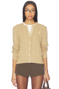 冬季新品Polo Ralph Lauren 棉质长袖开衫棕黄色老钱REVOLVE保暖