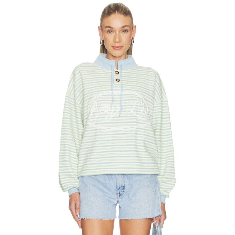 Boys Lie浅蓝拼浅黄色运动卫衣条纹立领休闲秋冬新品REVOLVE