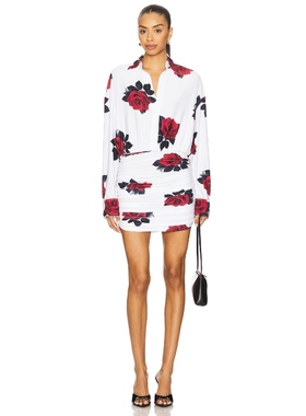 [冬季新品]Norma Kamali Boyfriend Neck Mini Dress 白色REVOLVE