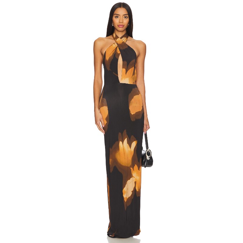 AFRM 前身交叉超长连衣裙黑色礼服裙REVOLVE