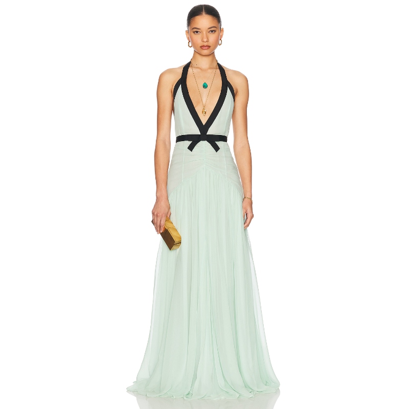 葡萄可以同款Helsa 挂脖露背性感连衣裙薄荷色静奢风REVOLVE新款